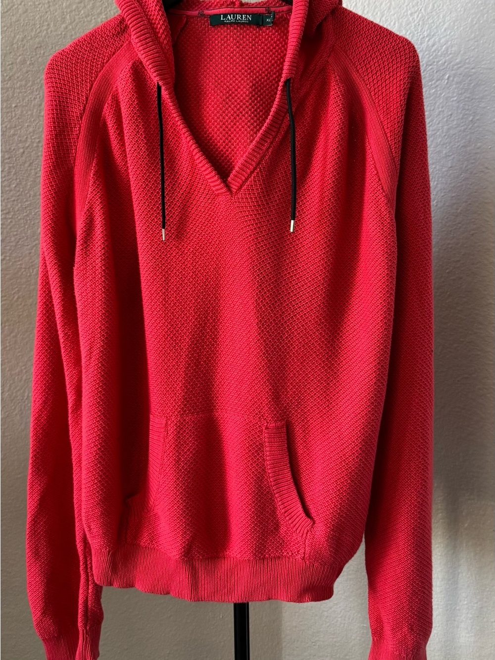 Lauren Ralph Lauren Vibrant Red V-Neck Hooded Sweater